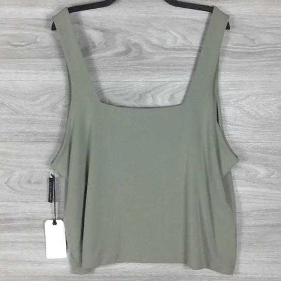 Leith Square Neck Tank Top Tee Green Solid Shirt - Picture 5 of 6